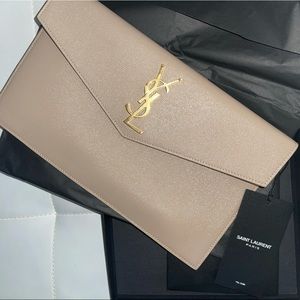 YSL Uptown Clutch in Dark Beige